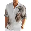 Camisa de botão digital 3D popular europeia e americana transfronteiriça com gola alta, camisa casual de manga longa para primavera e outono