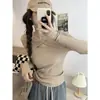 Suéter Básico para Mujer Camiseta de Manga Larga Fina para Primavera y Otoño Cuello Medio Alto Top Corto Elegante Otoño e Invierno