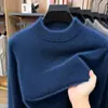 Suéter de punto para hombre con cuello alto medio de mezcla de lana para comercio transfronterizo, engrosado y cálido para otoño e invierno, tejido base de color liso para hombre