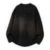 2025 Otoño Transfronterizo Nuevo Americano Cuello Henry Sudadera Informal Pulóver Talla Grande Moda Rayas Camiseta Básica Holgada