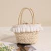 Lindo Bolso de Mano de Encaje Tejido de Paja de Maíz con Lazo Bolso Tejido Bolso de Playa para Vacaciones Cesta Pequeña para Llevar en la Mano