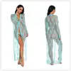 Cárdigan Sexy de Encaje Conjunto de Lencería Transparente para Mujer, Bata Larga hasta el Tobillo con Escote en V Profundo y Mangas Largas, Adecuado para Usar Fuera de Casa