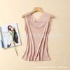 Chaleco de Encaje de Punto de Seda de Cuello en V de Nuevo Estilo de Verano de Gama Alta para Mujer, Camiseta Interior Básica Lisa sin Mangas de Seda de Morera