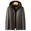 Chaqueta de Cuero con Capucha y Forro de Piel para Hombre, Engrosada y Cálida, Chaqueta Abrigo Cálido Otoño e Invierno 2026 para Hombre