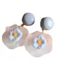 Brisa Suave Flor Azul de Resina Brincos Estilo Pintura a Óleo Retro Francês Brincos Originais Pequenos Frescos Brincos