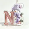 Nuevos Adornos Navideños de Muñeco de Nieve Morado Transfronterizos con 26 Letras Inglesas, Acrílico Plano para Colgar en Casa o Coche