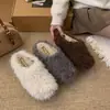 Pantuflas de medio zapato peludas de punta cerrada con suela gruesa para mujer 2026 Invierno Exterior Otoño/Invierno Cálidas Retro Birkenstock Pantuflas Esponjosas