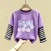 Camiseta de manga larga de algodón puro para niñas, camiseta básica moderna y versátil, top interior elegante para niñas, ropa de otoño para bebés y niños pequeños