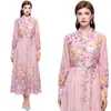 Vestido Floral Romántico Francés Transfronterizo con Cuello en V, Mangas de Linterna, Cintura de Corbata y Falda Midi Adelgazante para Mujer
