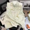 Colete Bordado de Gola Redonda Estilo Chinês Novo com Qualidade Garantida para Mulheres Primavera Novo Design Top Fino com Botões