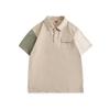 Vestido de verano sureño 2023, nuevo diseño retro japonés multibolsillos, camisa de manga corta con cuello tipo polo y contraste de colores para hombre