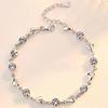 Japão e Coreia do Sul Doce Coração Cristal Azul Prata 925 Banhada Pulseira Feminina Simples Coração a Coração em Forma de Coração