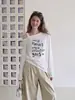 Elegante camiseta blanca de manga larga con estampado, hombros descubiertos, para mujer, top tipo camisola casual de otoño, corte ajustado, deseo puro