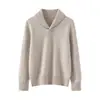 Suéter de malha de lã pura para mulheres, suéter elegante com lapela, novo estilo outono e inverno, suéter com lapela cruzada, quente e versátil