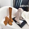 Botas Altas Planas Huecas Estilo Maillard de 5 cm de Altura Creciente para Mujer Otoño 2025 Nuevas Botas de Montar Retro por Encima de la Rodilla