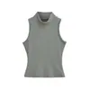 Conjunto de Chaleco Básico Suave y Elástico sin Mangas de Cuello Alto + Cárdigan de Manga Larga de un Solo Botón con Cuello en V + Pantalones Delgado de Cintura Alta Micro-Campana