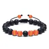 Pulseira de Pedra de Lava com Contas de Ágata Laranja e Vermelha Pulseira Ajustável para Homens e Mulheres Contas de Rocha de Lava com Detalhes Vibrantes Acessório de Moda Unissex Estiloso para Alívio do Estresse Calma e Aterramento