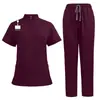 Uniformes de enfermería con cuello mao europeos y americanos, trajes de quirófano con cremallera, ropa de trabajo para salones de belleza y consultorios dentales, conjunto de ropa de trabajo para enfermería de manga corta