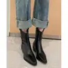Botines Chuyuji para Mujer 2026 Otoño/Invierno Tacón Medio Botines Chelsea Versátiles Botas de Tacón Grueso Botas Martin de Punta Afilada de Moda