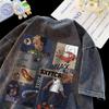 Camiseta de manga curta de desenho animado americano masculina, moda de rua alta, alta qualidade, lavável, velha, solta, pesada, meia manga, roupas