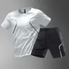 Terno esportivo masculino de verão, corrida, manga curta, gola redonda, roupas de secagem rápida, corrida matinal, casual ao ar livre, basquete, shorts de fitness