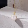 Yuebao Joias Prata Esterlina S925 Completa Diamante Pérola Redonda Colar Francês Luxo Leve Gentil Versátil Sensação de Alto Padrão Corrente para Clavícula