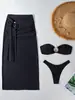2027 Nuevo Bikini Strapless de Estilo Europeo y Americano para Comercio Exterior en Amazon con Falda de Media Longitud y Diseño Hueco Conjunto de Tres Piezas de Alta Gama
