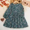 Nuevo Vestido de Pana Floral de Manga Larga para Niñas, Temporada Primavera y Otoño, Popular Vestido de Princesa para Bebé Niña Transfronterizo