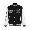 Jaqueta Baseball com Bordado Pesado Letra Masculina Moda de Rua Europeia e Americana Couro PU Bloqueio de Cor Outono e Inverno Casaco Solto