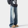 Calça Jeans Flare com Padrão de Relâmpago Masculina, Estilo Novo Tendência, Lavada Retrô, Corte Reto Solto, Emagrecedora, Streetwear Cool, Calça Longa