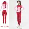 Novo Conjunto de Yoga Três Peças Justo Transfronteiriço para Mulheres, Cardigã, Roupa Esportiva para Corrida, Roupas de Fitness de Secagem Rápida, Conjunto Patchwork Color Block