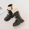 Botas Altas para Niña 2026 Otoño/Invierno Nuevo Estilo Lazo Estilo Princesa Con Felpa Moda Niña Retro de Cuero