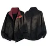Nueva Chaqueta de Cuero PU Tie-Dye para Hombre Otoño/Invierno 2026, Cuello Alto a la Moda, Cuero Mate, Chaqueta de Retazos Rojos, Ropa de Abrigo para Hombre