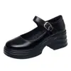 Zapatos de cuero versátiles que aumentan la altura para primavera y otoño, zapatos Mary Jane de mujer de punta redonda con hebilla, tacón grueso retro de plataforma, suela gruesa