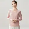 Otoño Invierno Mezcla de Lana y Cachemira para Mujer Otoño Invierno Calibre Doce Cuello en V Liso Color Sólido Suéter Holgado para Mujer Capa Base