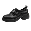 Zapatos Pequeños de Cuero Estilo Nuevo Tacones Gruesos Versátiles Suelas Gruesas Zapatos de una Sola Pieza Estilo Academia JK Mocasines Estilo Británico para Mujer 2026 Primavera/Otoño Aumentadores de Altura