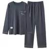 Pijama Grueso de Doble Cara con Cuello Redondo y Mangas Largas de Talla Grande para Hombres de Mediana Edad y Mayores, Conjunto de Ropa de Casa para Papá que se Puede Usar Afuera