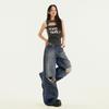 ¡2026 Transfronterizo! Nuevos Pantalones Anchos Rasgados Estilo Americano para Mujer, Jeans Rectos Sueltos Retro de Calle de Primavera de Cintura Alta