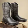 Amazon Aliexpress Populares Transfronterizos Hombres Media Pantorrilla Bordado Retro Talla Grande Manga Multicolor Grande Ancho Cabeza Botas de Caballero