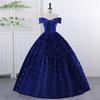 Vestido de noche con hombros descubiertos para mujer lentejuelas ropa de actuación para examen de arte reunión anual de música vocal solo escenario anfitrión falda abullonada