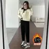 Calça Harem Cenoura Grossa de Lã Forrada Quente de Inverno Cor Sólida para Mulheres, Petite Solta Casual com Bolso Calça de Vovó Calça de Moletom