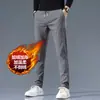 Calças casuais masculinas, nova coleção de inverno 2026, calças estilo social com cós elástico, forradas com fleece, corte reto, modelagem solta, calças compridas