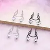 Amazon Caliente Acero Inoxidable Circonita Pinza para Nariz Forma de U con Astas de Diamante Clavo Falso para Nariz Sin Perforación Aro para Nariz Doble Adorno de Nariz con Diamantes