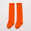 C367 Calcetines para Niños al por Mayor Primavera y Verano Color Sólido Encaje Doble Aguja Hasta la Rodilla Algodón Lindos Calcetines de Media Pantorrilla para Niños y Niñas