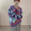 Suéter Argyle Bloque de Color de Comercio Exterior para Mujer, Jersey, Nuevo Estilo Otoño e Invierno 2025, Estilo Holgado y Relajado, Cárdigan de Punto de Comercio Exterior, Moderno