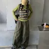 Conjunto de Dos Piezas para Niñas: Chaleco de Punto Rayado Colorido Estilo Coreano Nuevo Otoño y Top de Manga Larga Ajustado con Pantalones Cargo