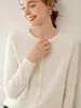 Cárdigan de cachemira con cuello redondo para mujer, cachemira fina de color liso, tejido suelto, chaqueta suéter, estilo ajustado