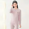 Conjunto de Roupa de Casa Quente para Adolescentes Lycra Algodão Roupa Íntima, Roupa Íntima de Algodão Penteado Gola Alta, Roupa de Outono A-Class Macia Escovada com Fleece