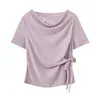 Camiseta Patchwork de Renda com Gola Larga Estilo Desejo Puro 2026 Verão Plus Size Feminino Emagrecedor Temperamento Top 254642