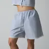 Pantalones de Rayas Mismo Estilo Skims Hilo de Algodón Rayas Teñidas Encaje Botón Conjunto de Tres Piezas Shorts para Casa